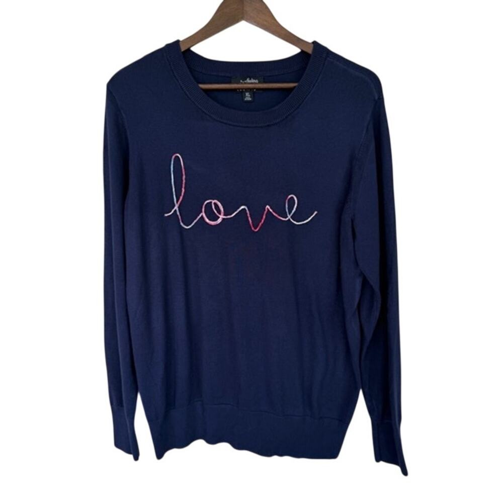 Feeling Festive Navy Blue Lightweight Crewneck "Love" Sweater  - XL